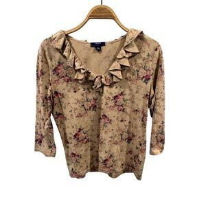 Chaps Ralph Lauren  Floral Western Prairie Garden Ruffled Top Large